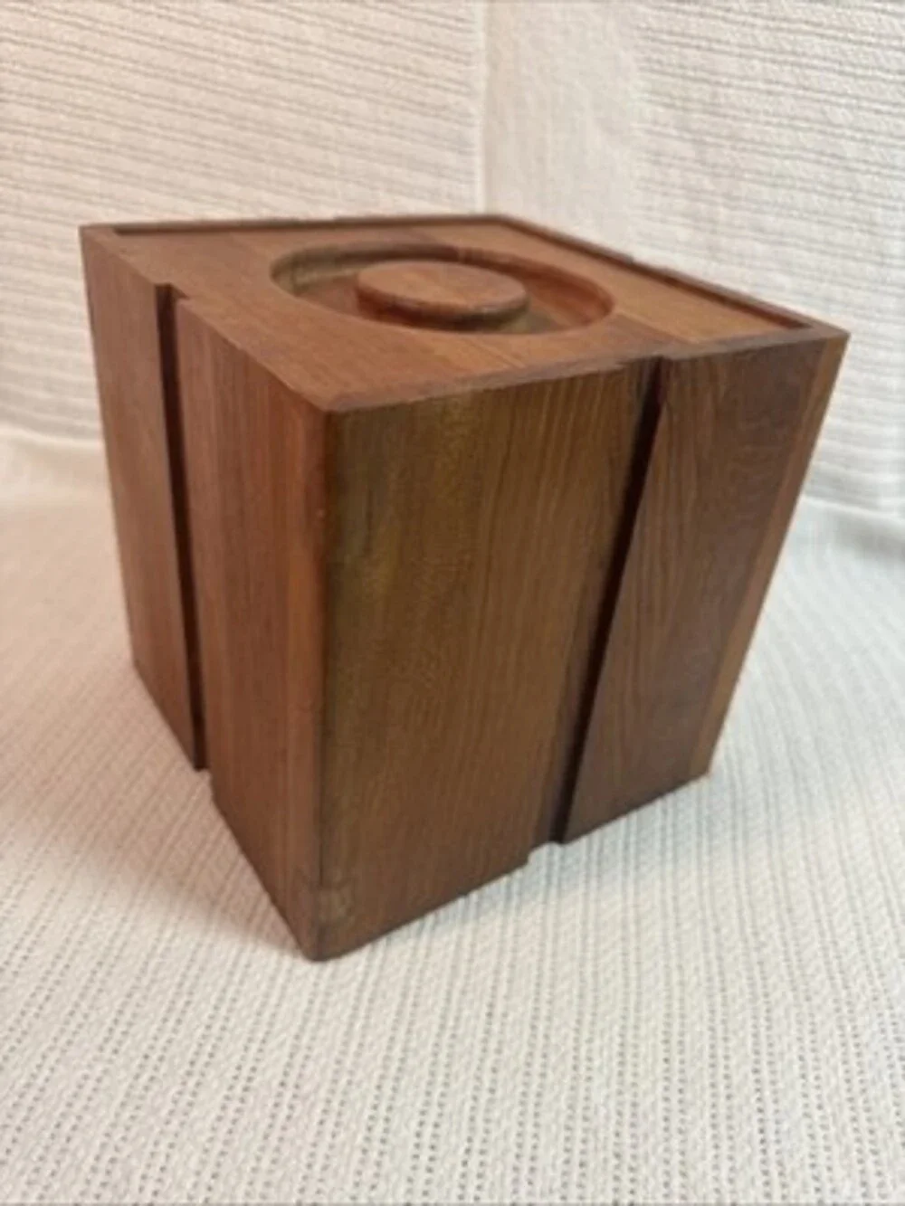 Vintage Selandia Designs Teakwood Cube/Box Bullseye Lid Ice Bucket MCM 8x8x8